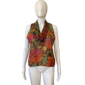 $5 SALE MUST GO Michii Moon Floral Silk Blouse Size 8 Sleeveless Colorful
